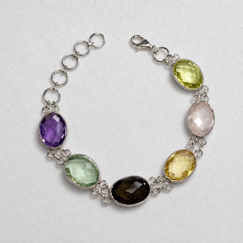 Natural Multicolor Gemstone Double Link Bracelet